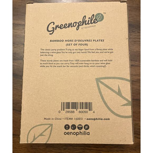 NEW Greenophile Set Of 4 Wine Bamboo APPETIZER Plate Wine Glass Holder Lake Erie - Picture 3 of 6